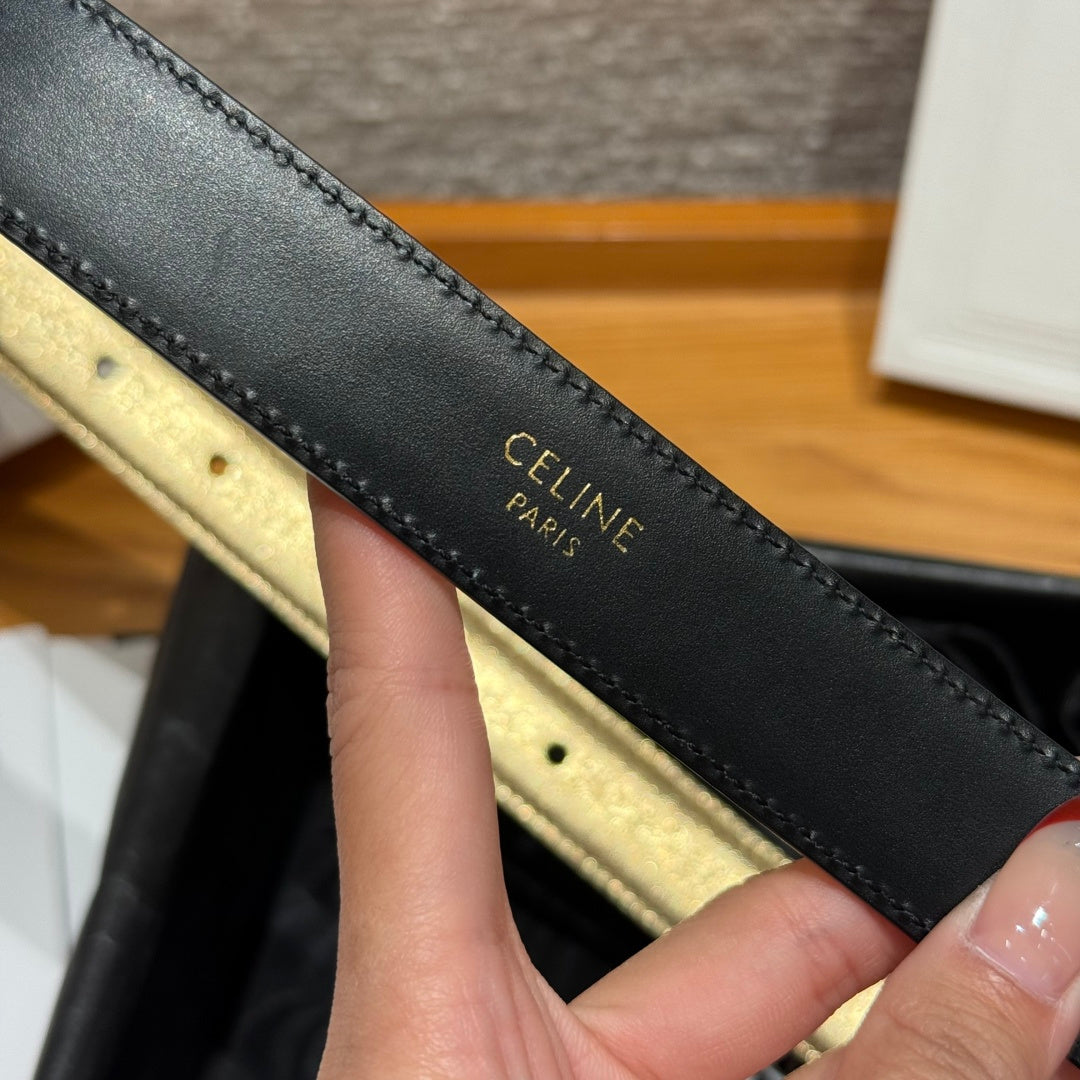 CL Gold 25mm Triomphe Metal Gold Metallic Black Cowhide  615555