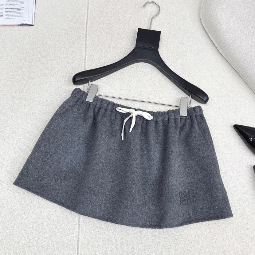 Miumiu 2026 Mini Skirt Dark Gray Wool Polyester