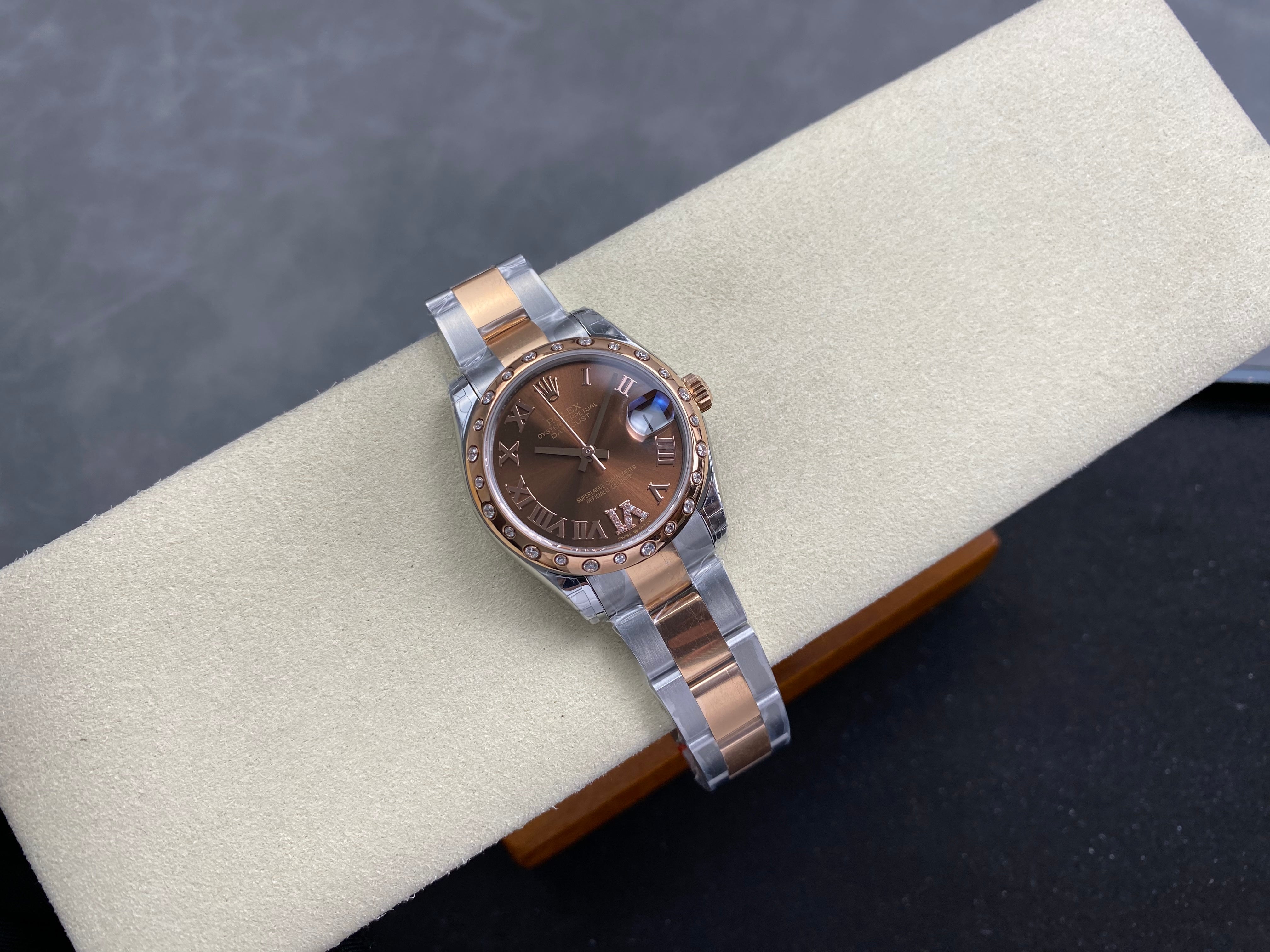 Rolex Datejust 31mm Chocolate Dial Diamond Bezel Steel Pink Gold