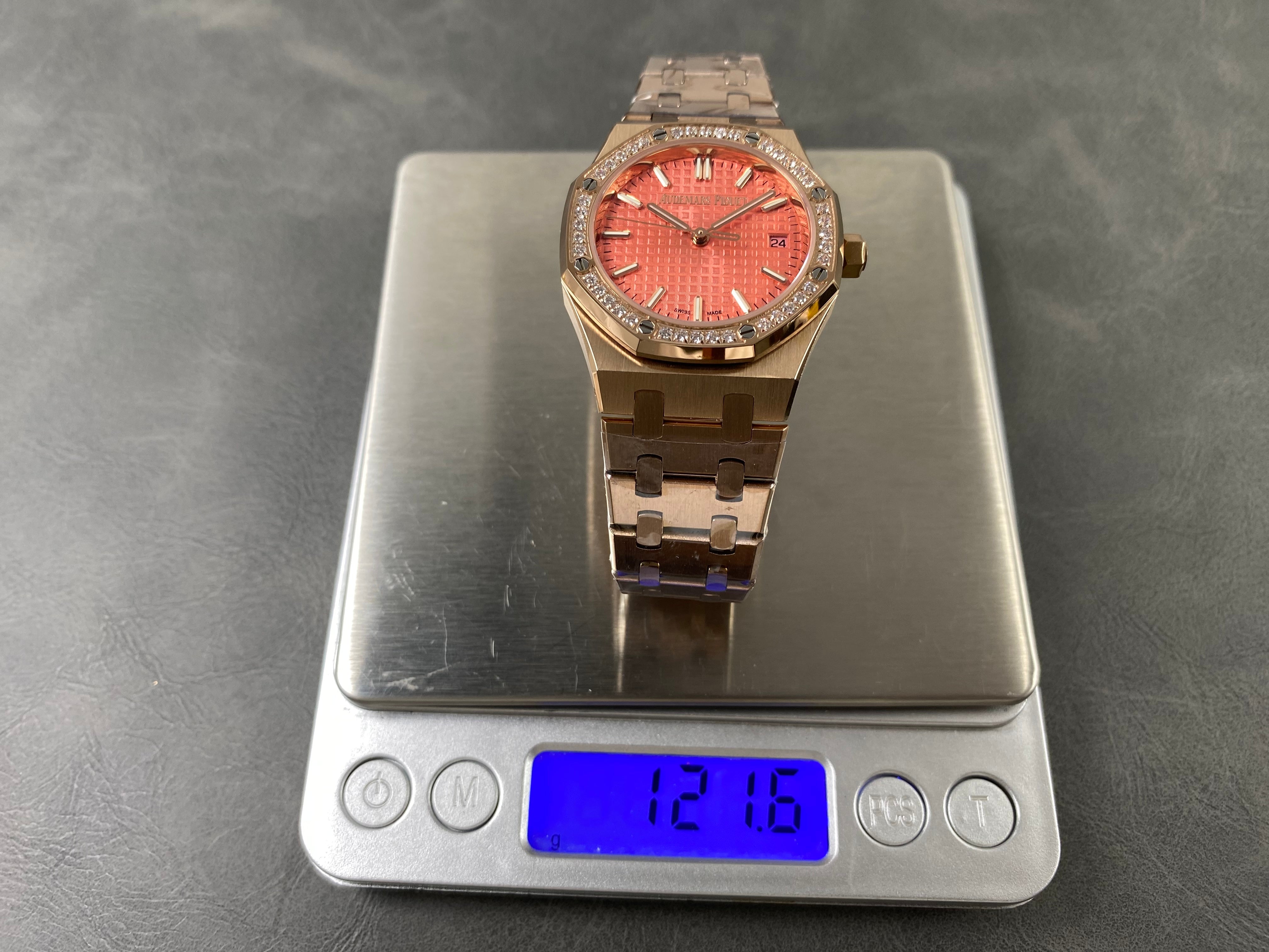 Audemars Piguet Royal Oak 37mm Rose Gold Pink Dial Diamond Bezel