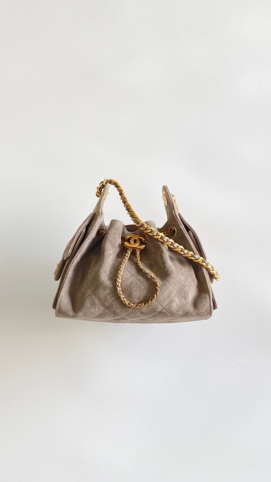Chanel 2026 Hobo Bag 22cm Light Grey Suede