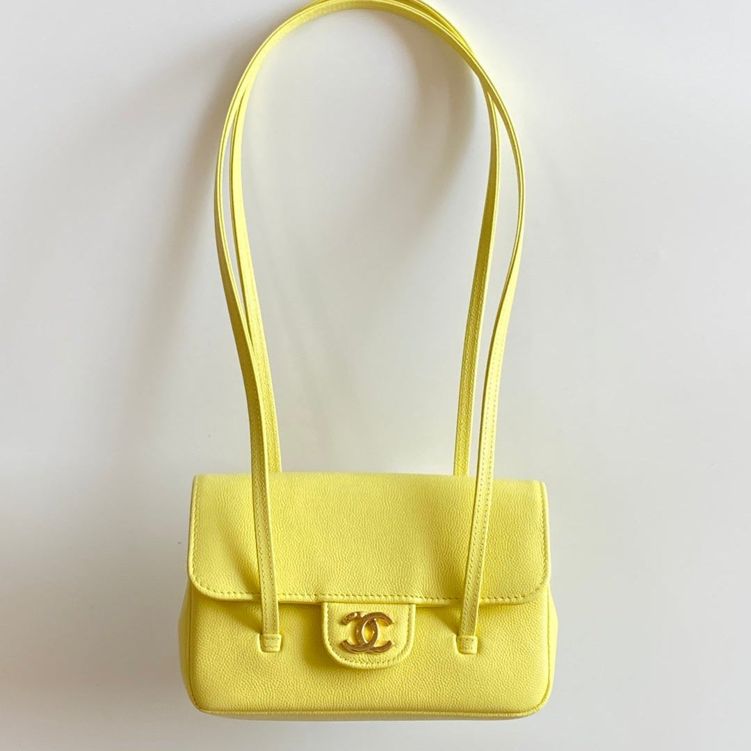 Chanel 26 Shoulder Bag 17 Yellow Caviar Leather