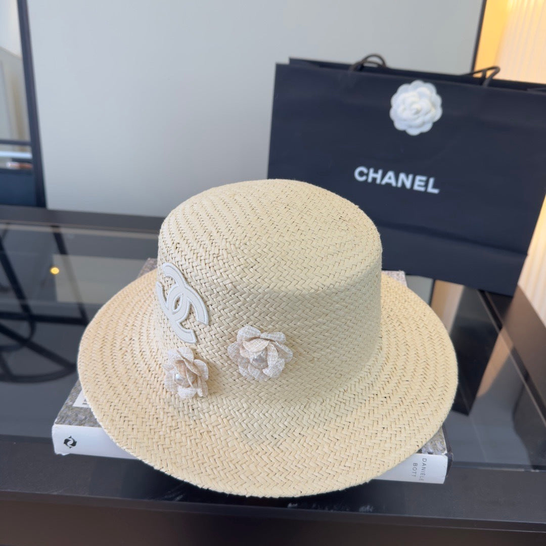 Chanel Straw Hat with Flower Logo 379510