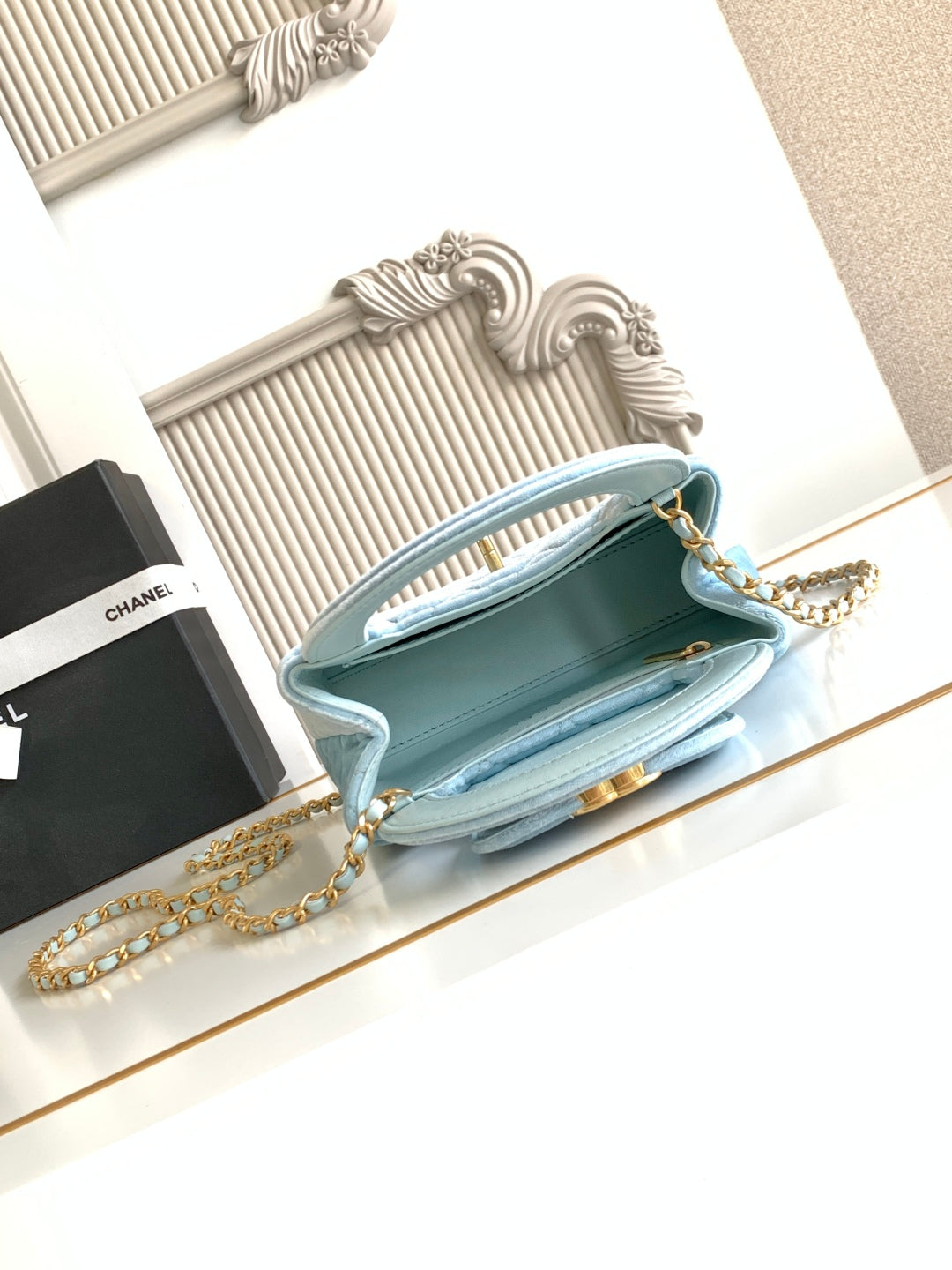 cc 24a nano 19cm kelly shopper bag light blue velvet