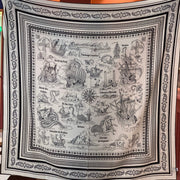 HM 25s Sailor Tattoo Scarf 140cm White Black Cashmere Silk 967419