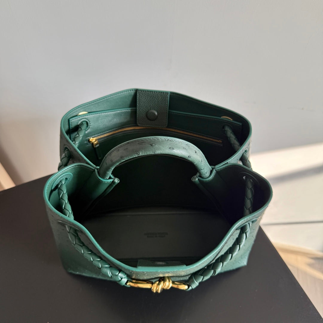 Bottega Veneta 2026 Andiamo Bag Dark Green Ostrich Leather
