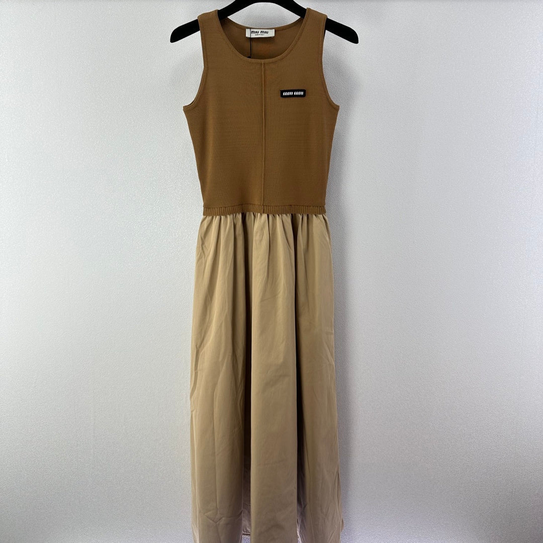 Miumiu 2026 Vest Patchwork Dress Brown Beige Wool Viscose 375132