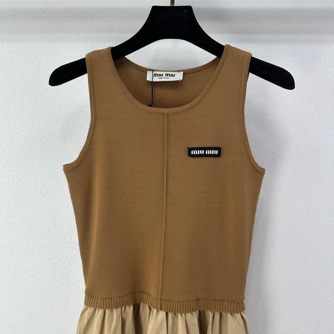 Miumiu 2026 Vest Patchwork Dress Brown Beige Wool Viscose 375132