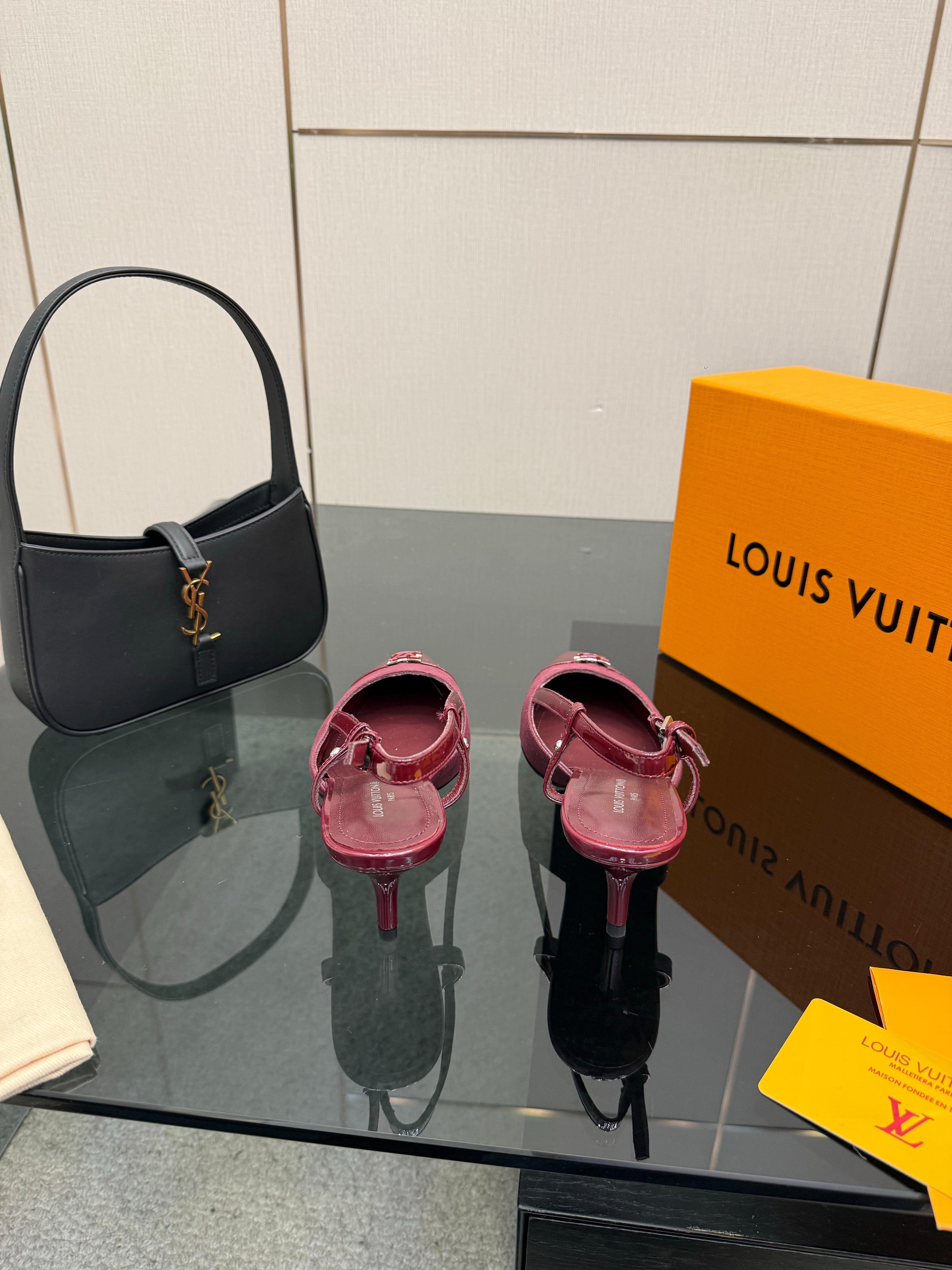 LV 26ss Slingback 55 Burgundy Calfskin Suede 629644
