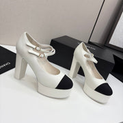 CC 25S Mary Jane Platform 11cm Cream Calfskin Grosgrain