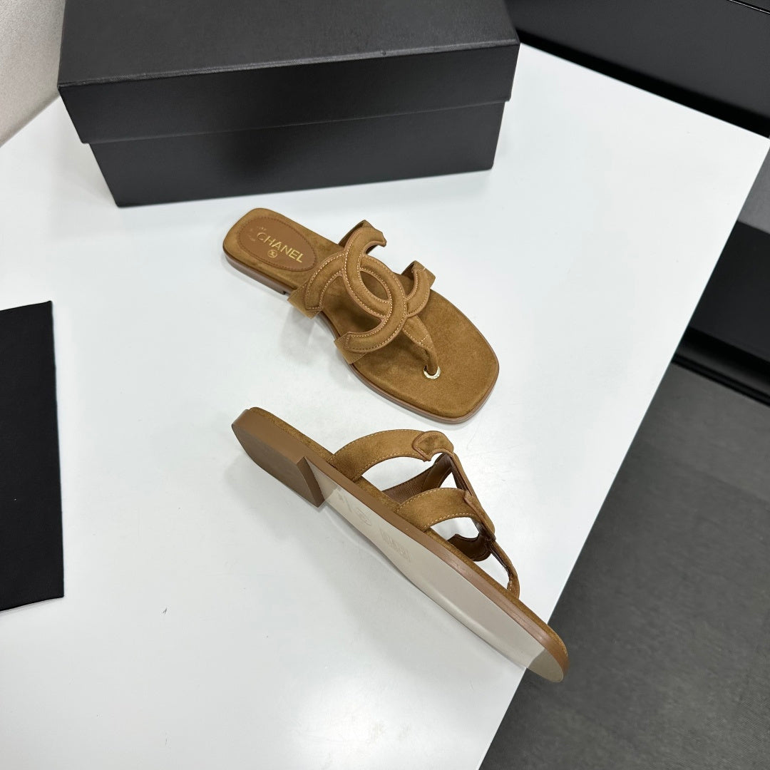 Chanel 2026 Flat Thong Sandal Suede Leather 822819