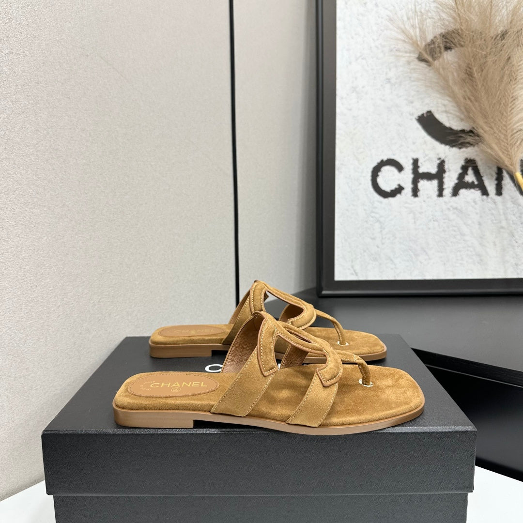 Chanel 2026 Flat Thong Sandal Suede Leather 822819