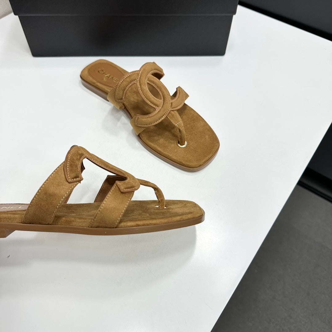 Chanel 2026 Flat Thong Sandal Suede Leather 822819