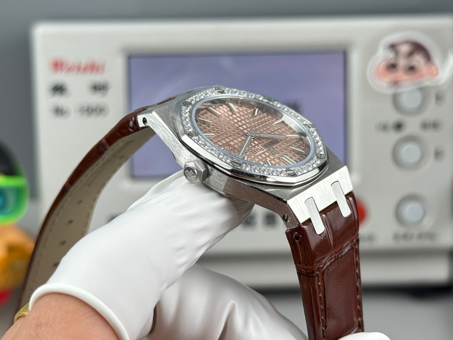 Audemars Piguet Royal 33mm Pink Gold Dial Diamond Bezel Crocodile Leather