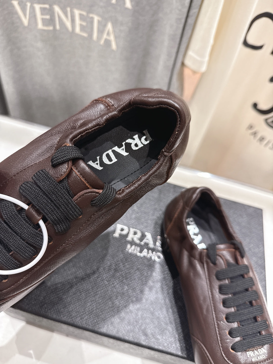 Prada 25s ballet flats dark brown sheepskin 535498