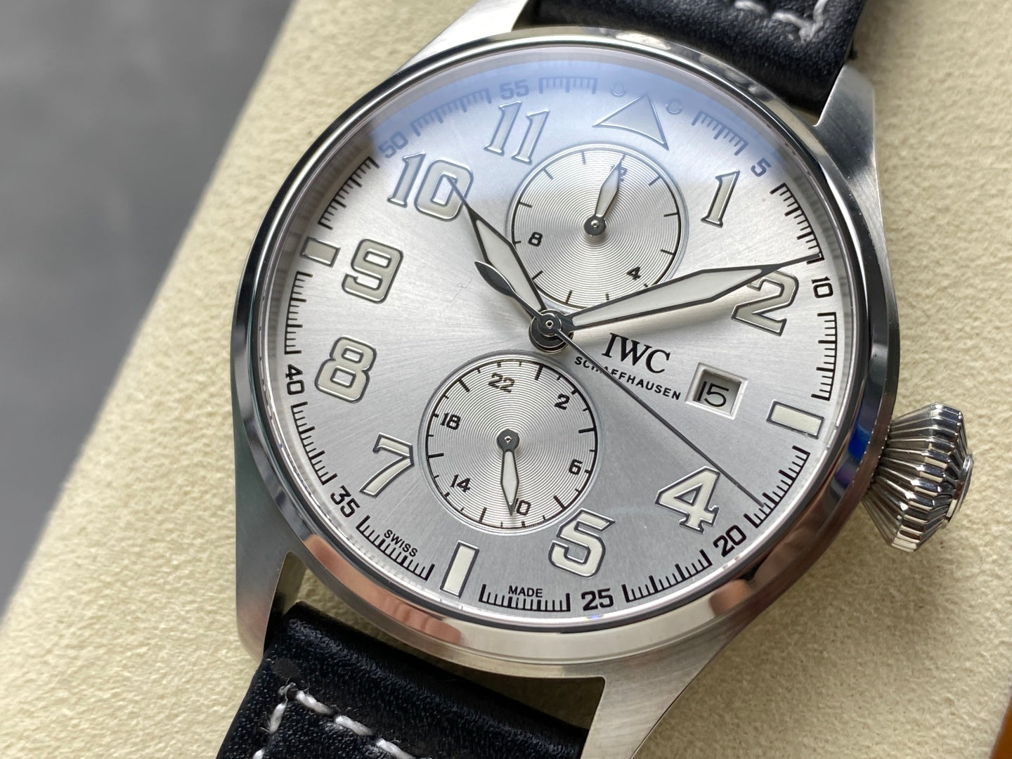 IWC Big Pilot 46mm Silver Dial Steel Case Black Leather Strap