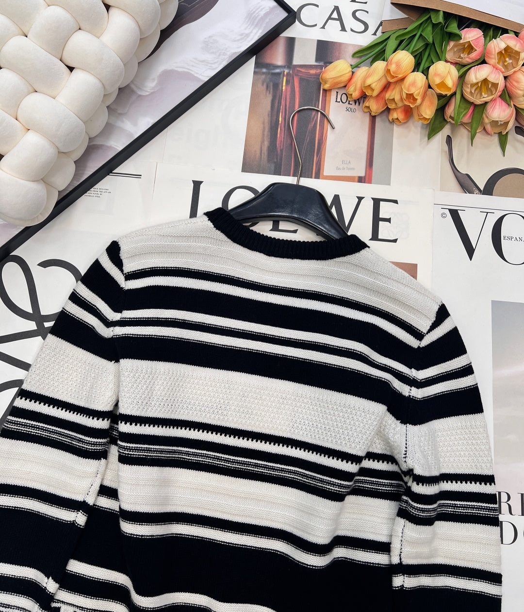 CC 26 Striped Plush Letter Knit Sweater Black White Wool 785169