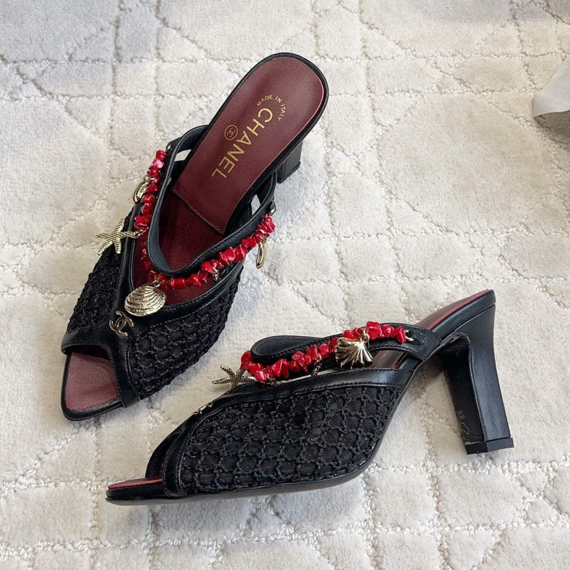 Chanel 2026 Crochet CC Platform Slide Sandals 40mm Raffia Leather