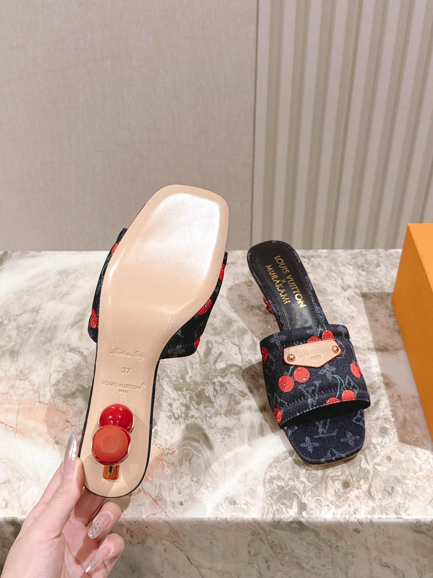 LV 26ss Slippers 45 Navy Blue Denim Leather 656923