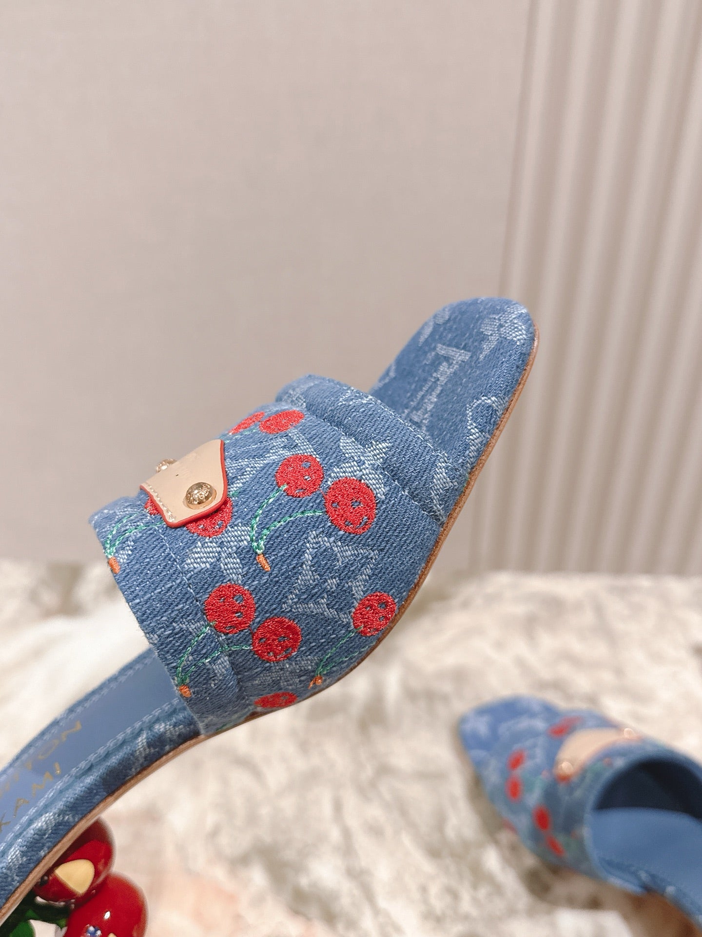 LV 26ss Slippers 45 Blue Denim Leather 656924