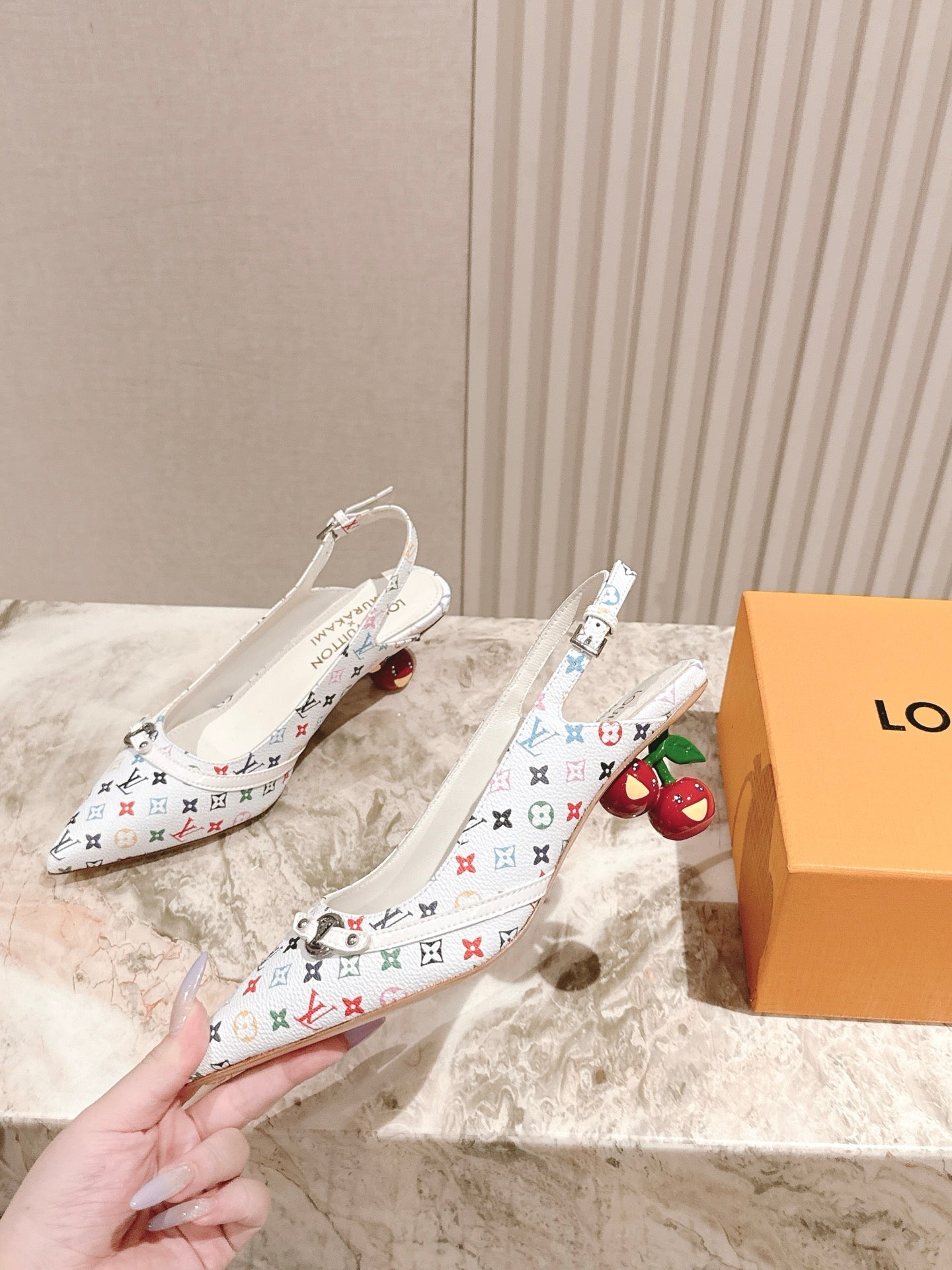 LV 26ss Slingback 45 White Multicolor Cowhide 656935