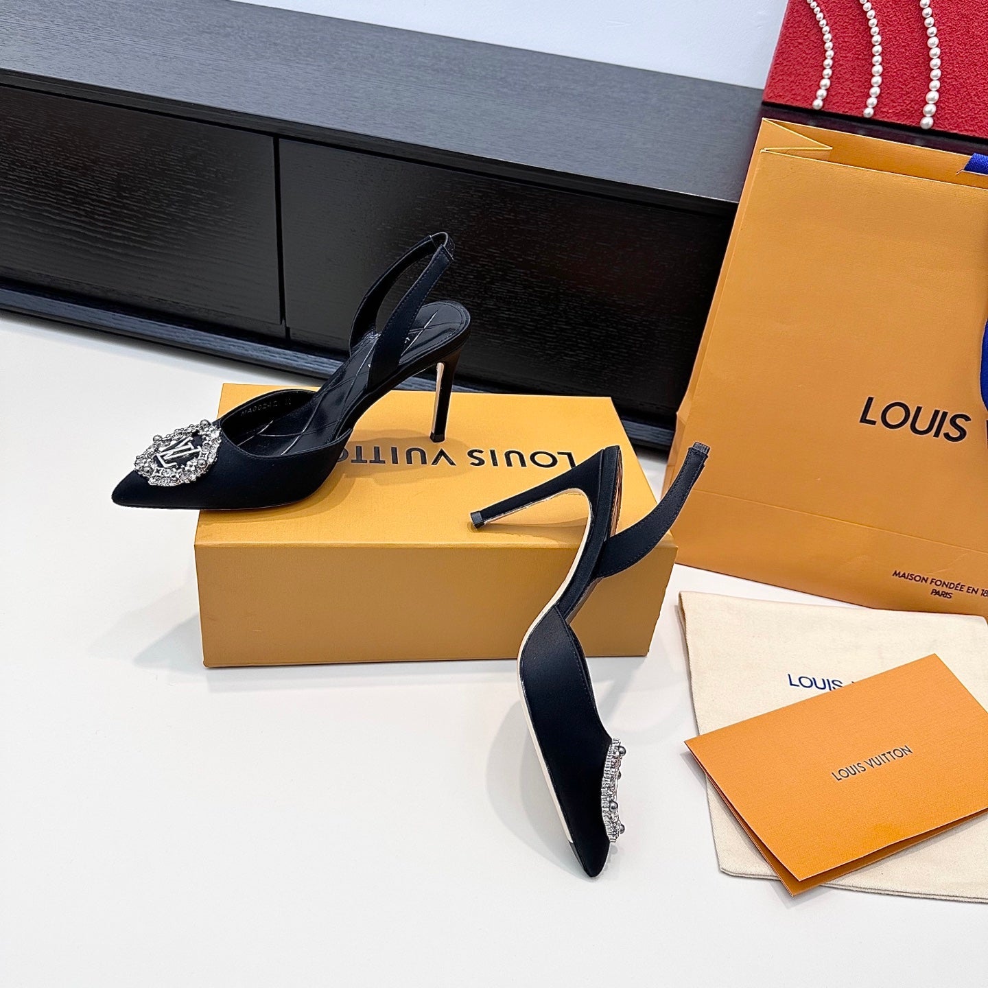 LV 26s Slingback 95 Black Premium Satin 622455
