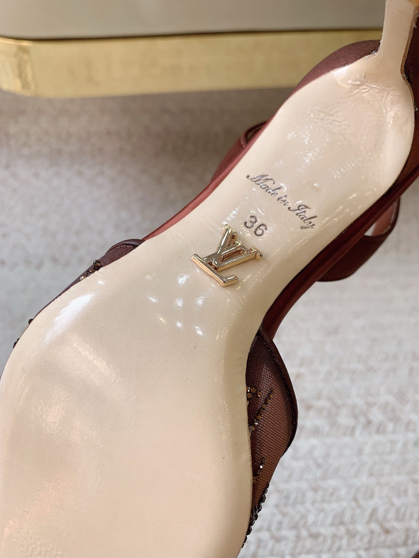 LV 26ss Slingback Reddish Brown Mesh Leather 669993 669991