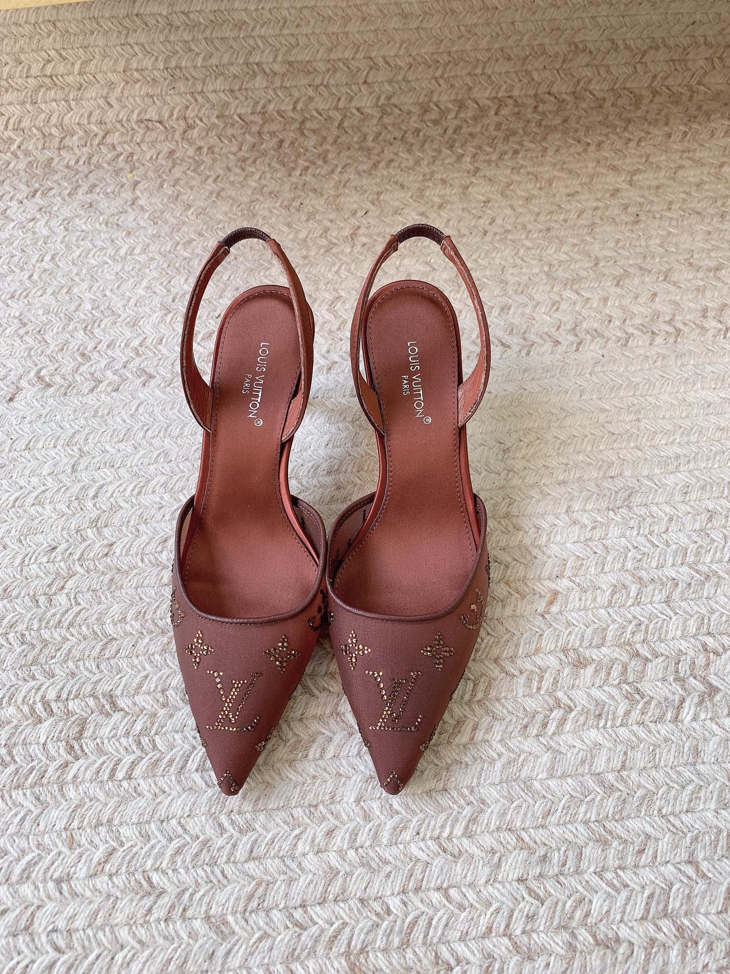 LV 26ss Slingback Reddish Brown Mesh Leather 669993 669991
