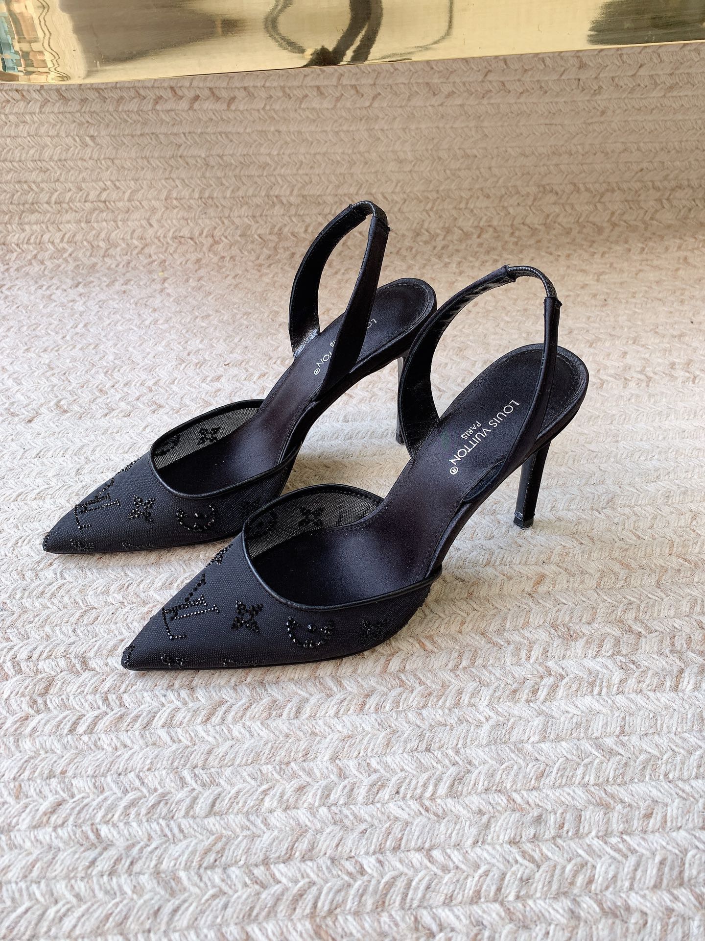 LV 26ss Slingback Black Mesh Leather 669996