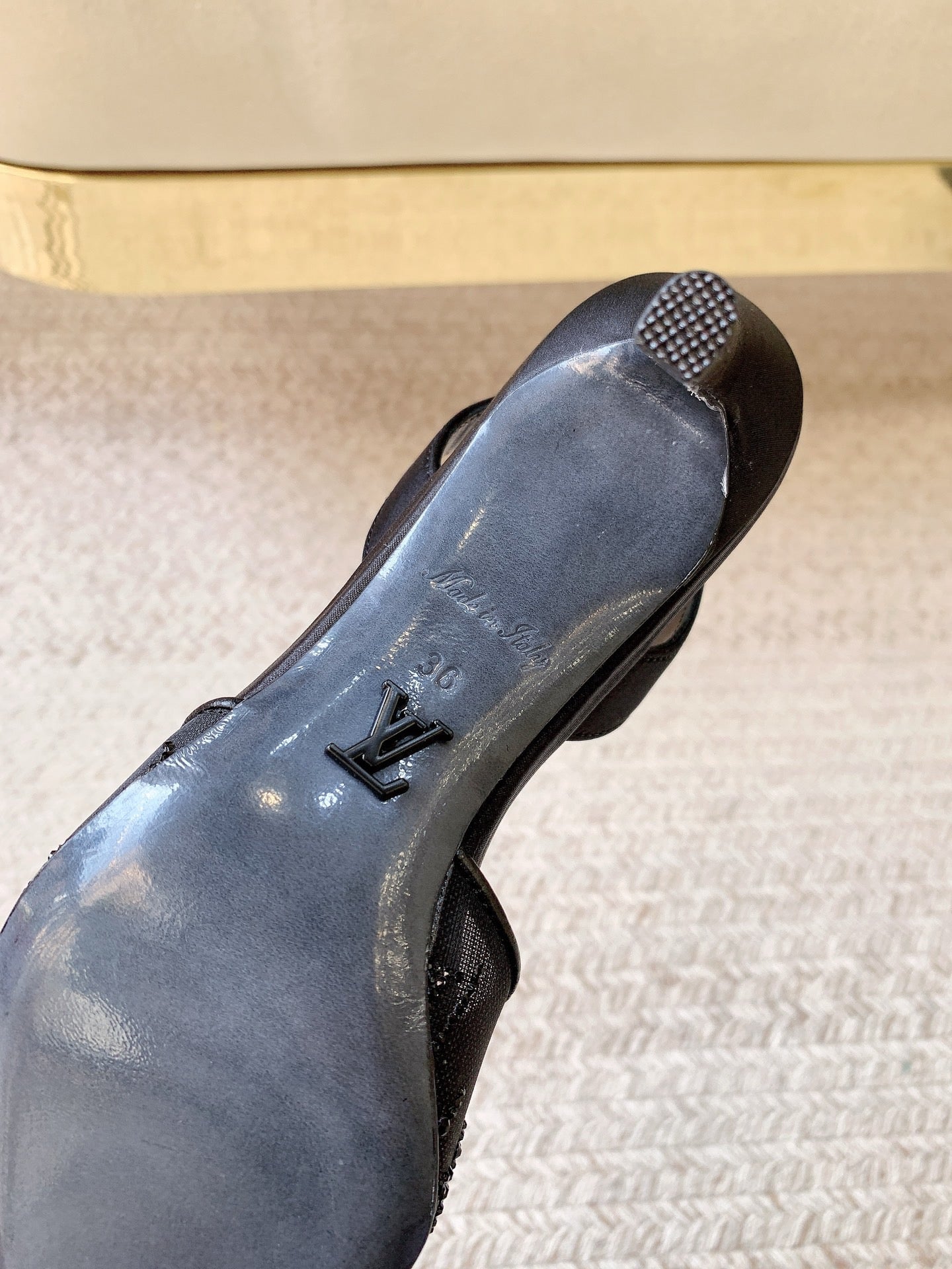 LV 26ss Slingback Black Mesh Leather 669996