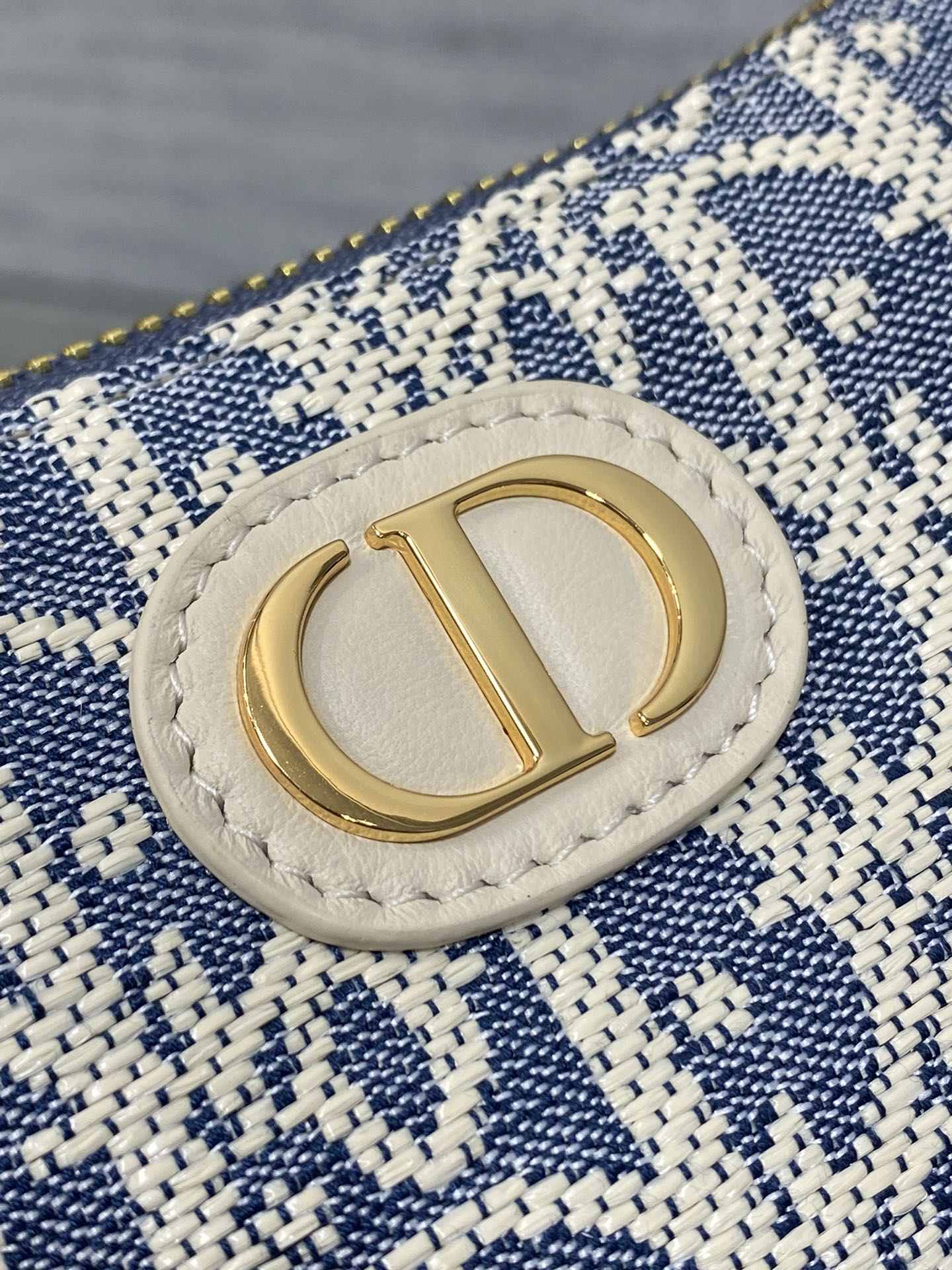 CD Cigale mini bag 26 blue raffia-effect fabric