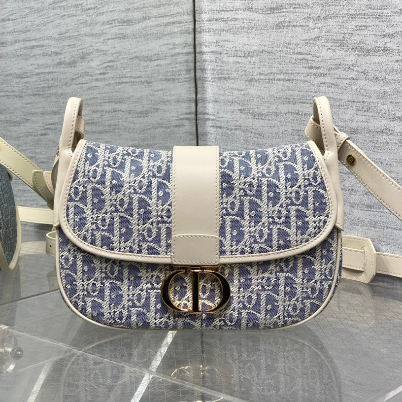 CD Montaigne classic monogram 25 blue white canvas jacquard