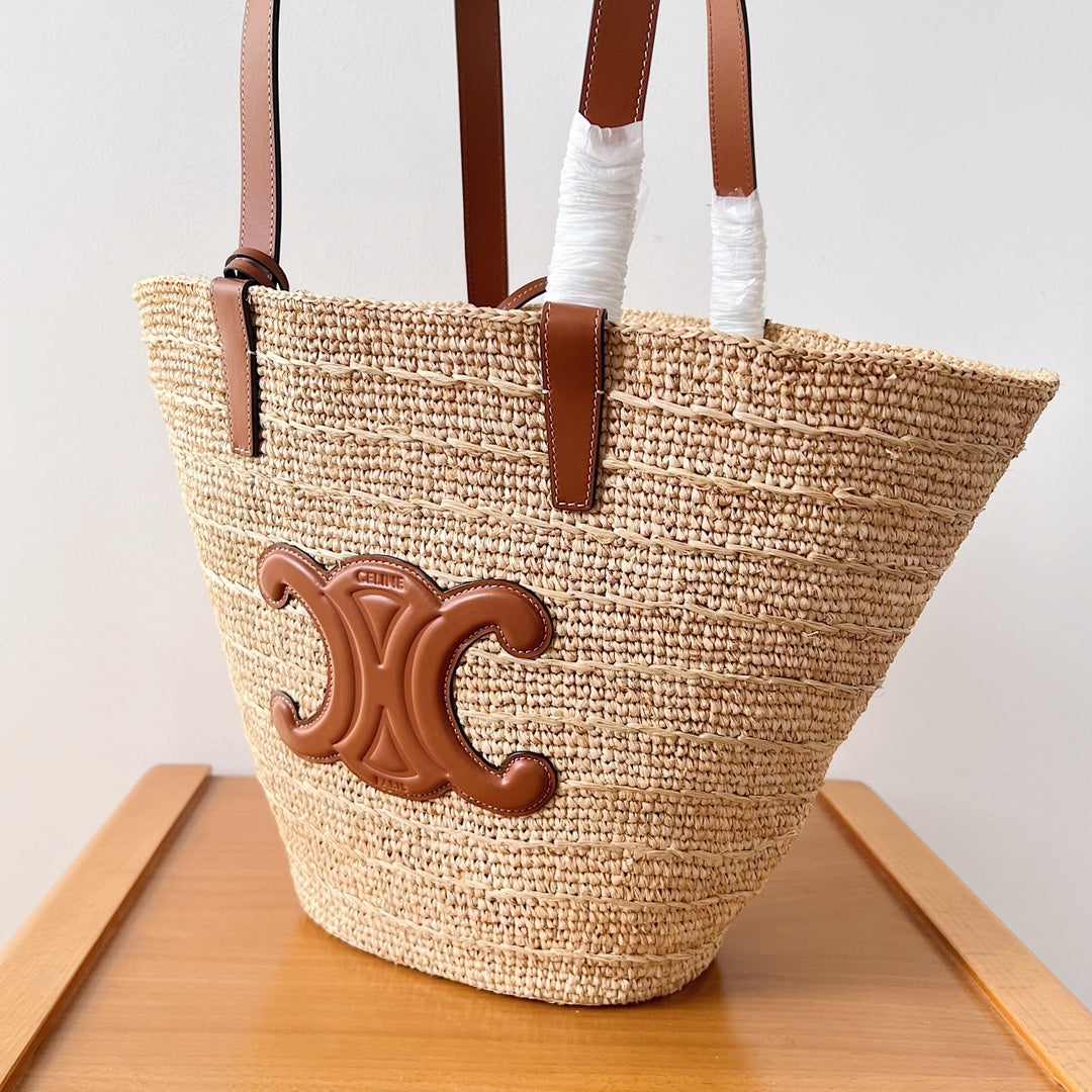 MEDIUM SUPPLE 30 CLASSIC PANIER BEIGE RAFFIA TAN CALFSKIN