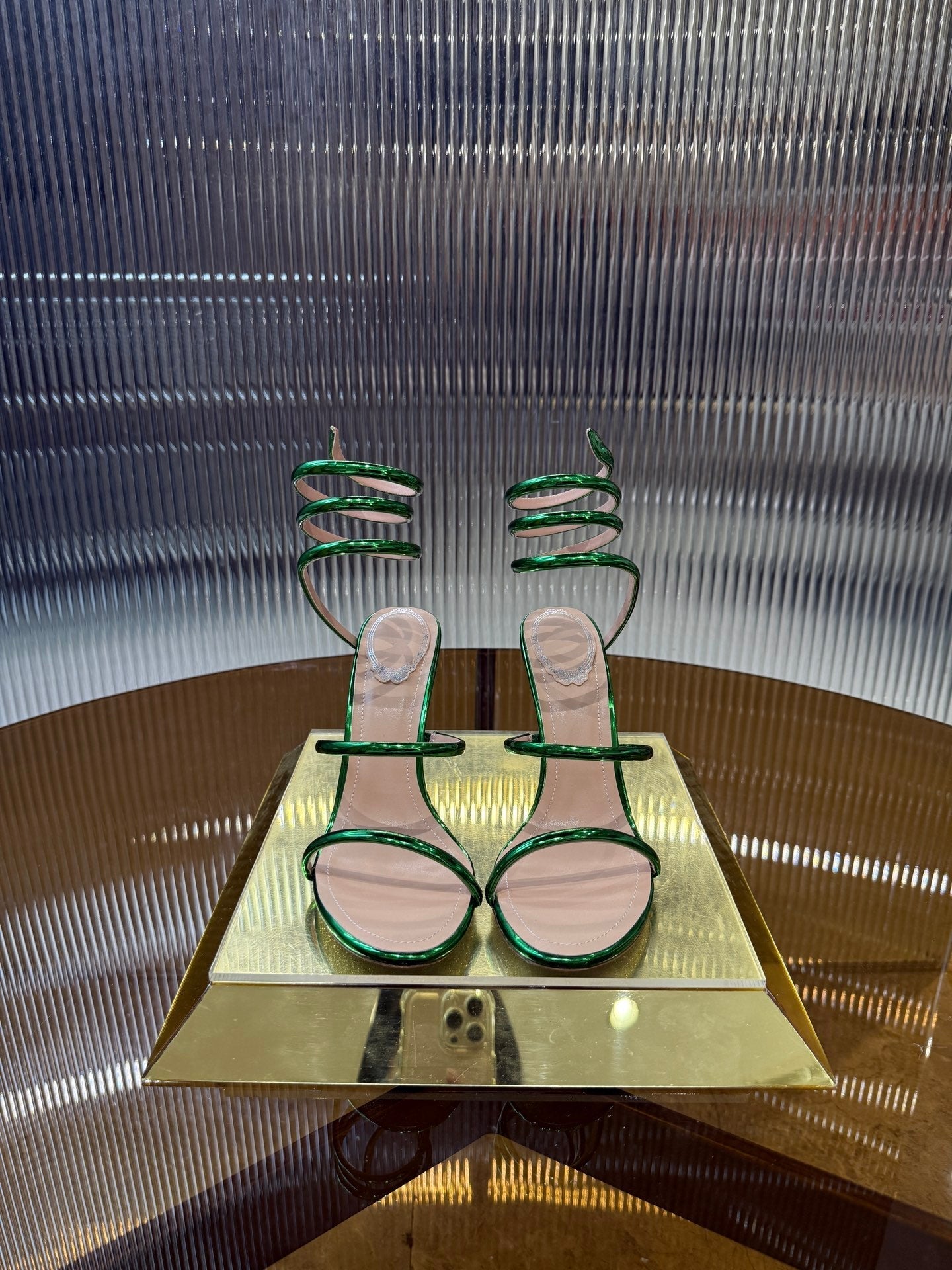 RC 25C Snake-Shaped Sandals 9.5cm Green Sheepskin 310627