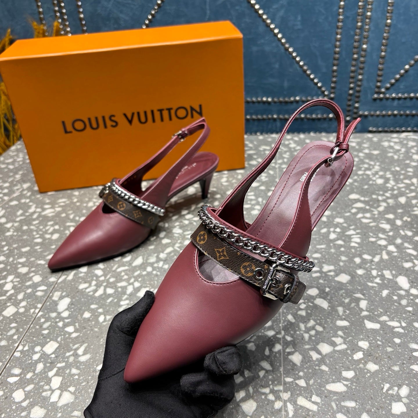 LV 26ss Slingback 45 Burgundy Cowhide 628433