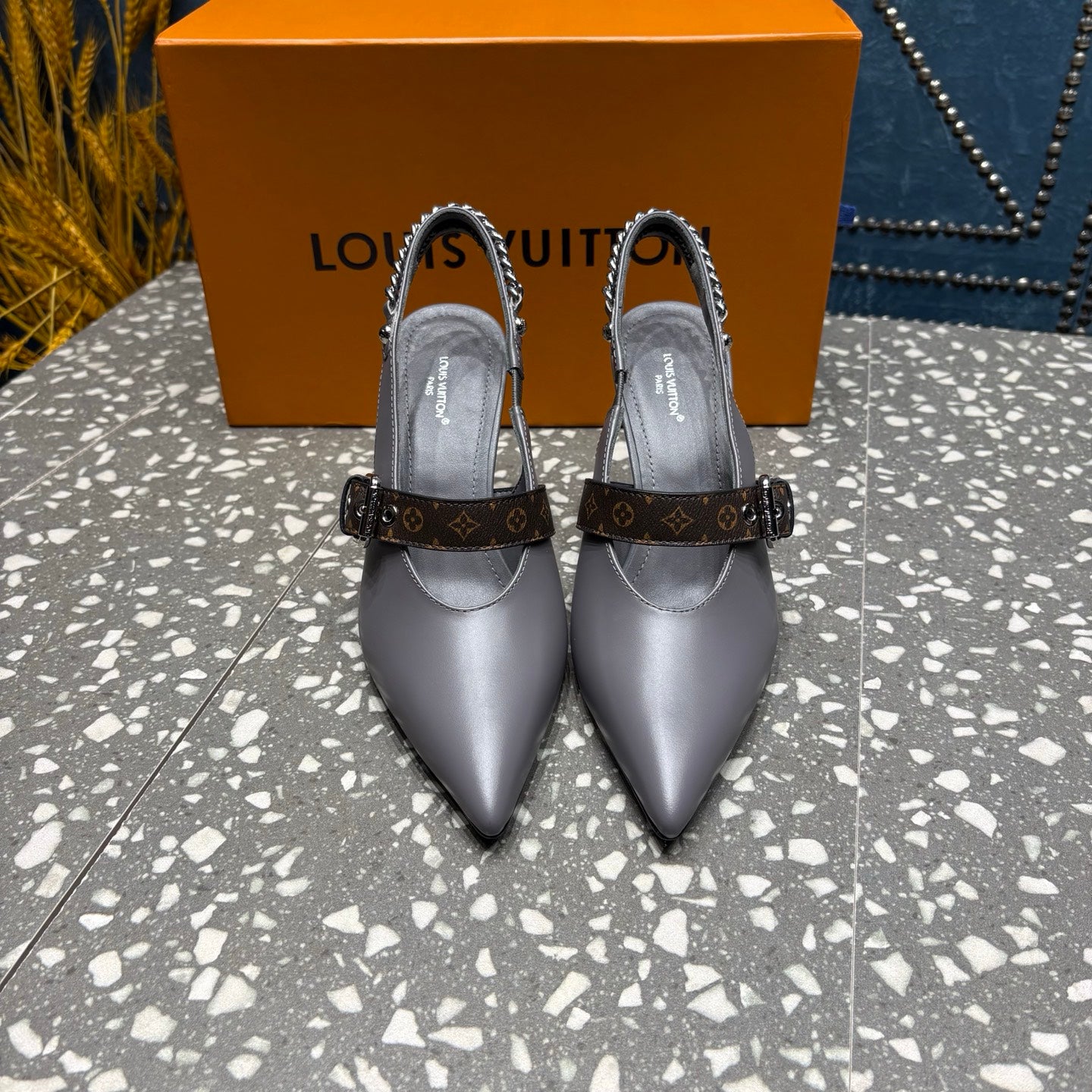 LV 26ss Slingback 75 Gray Cowhide 628438