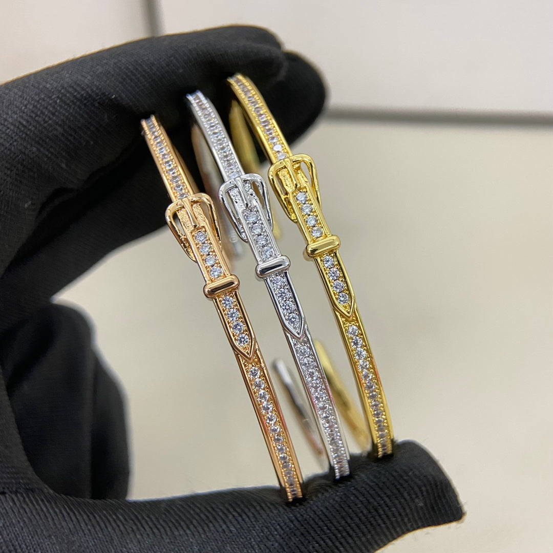 Hermes Full Diamond Buckle Belt  Open Bracelet