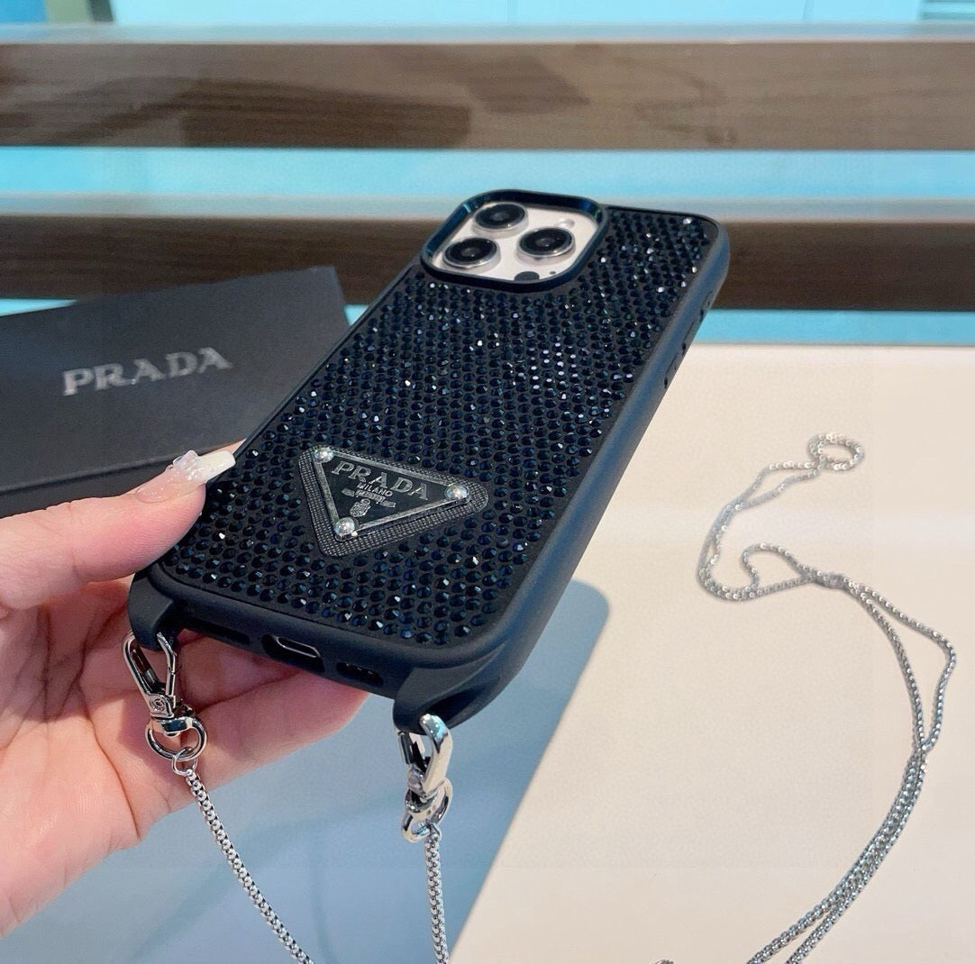 Prada Rhinestone Embellishments Phone Case With Chain Strap 395087