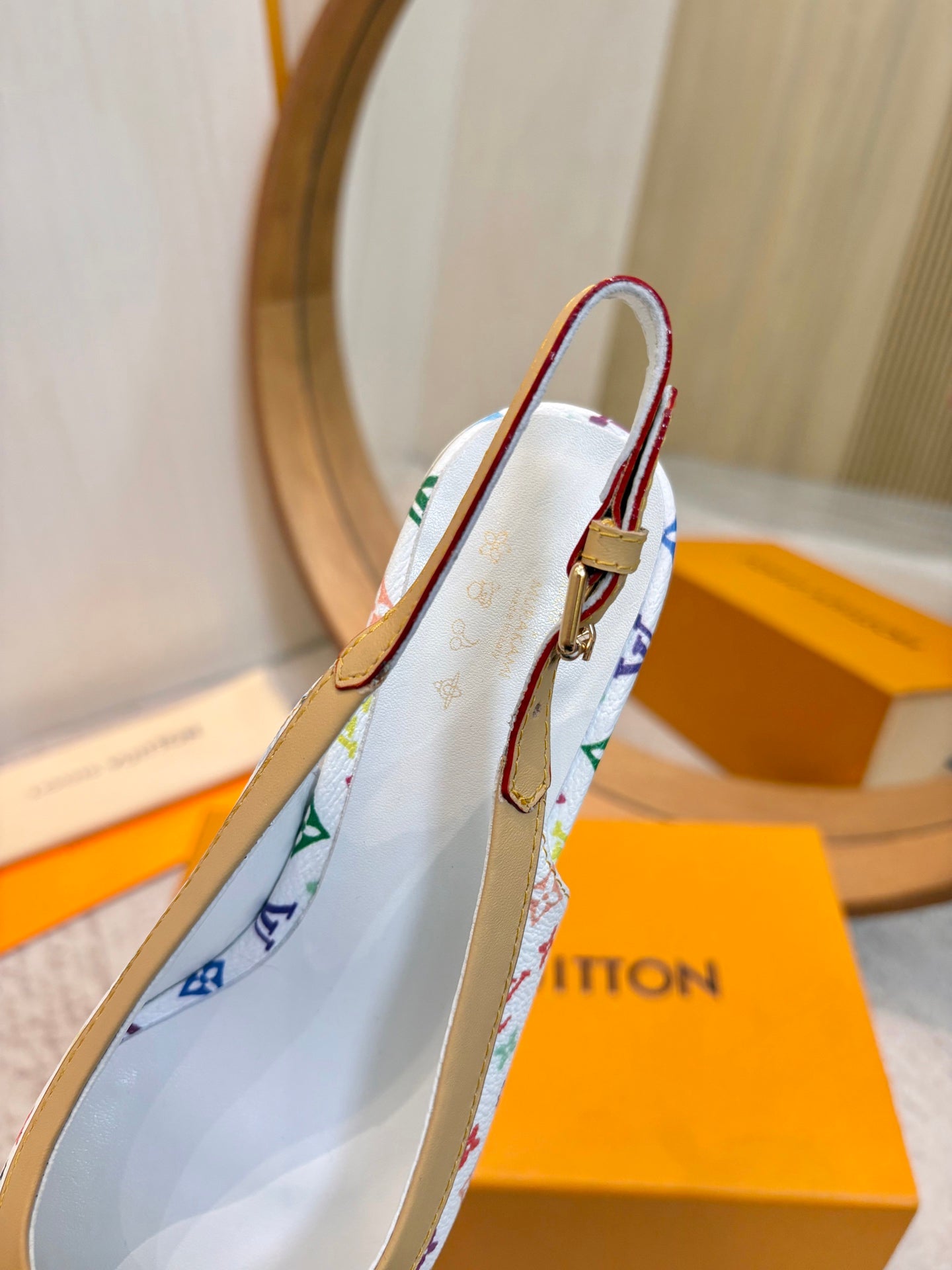 LV 26ss Slingback 65 White Multicolor Monogram Cowhide  671235