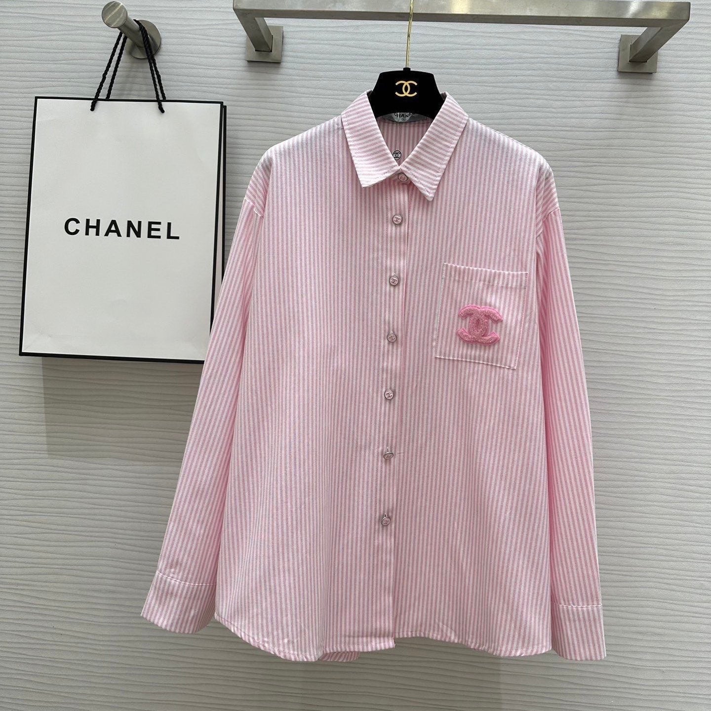 Chanel 2026 Striped Shirt Pink Cotton 352255