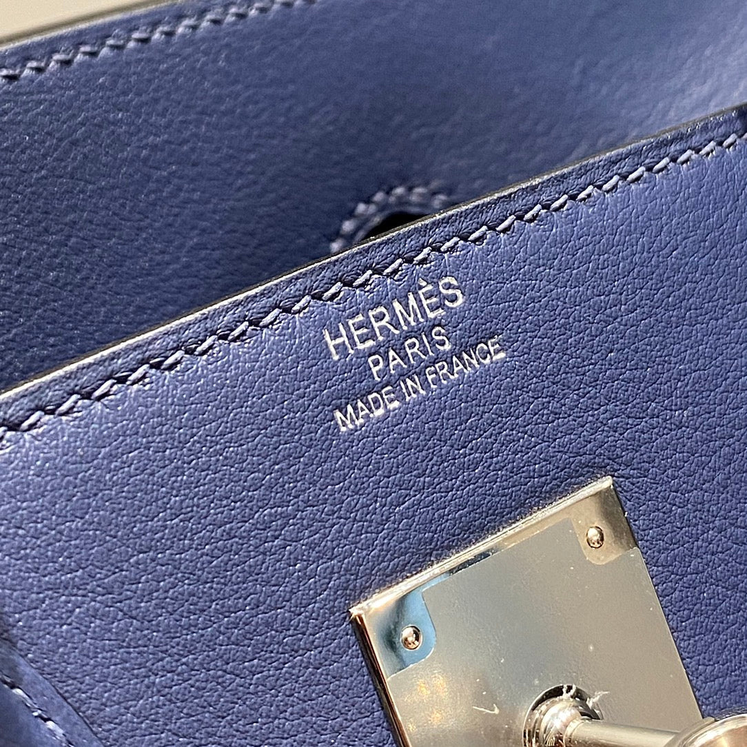 HM Shoulder Birkin 29 Navy Blue Brown Leather 222344