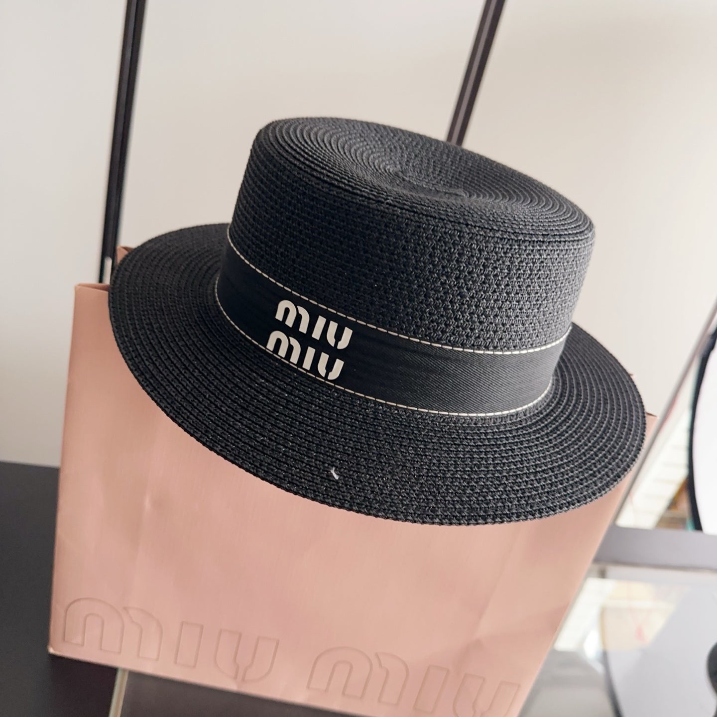 Miumiu Flat-Top Straw Hat 323449