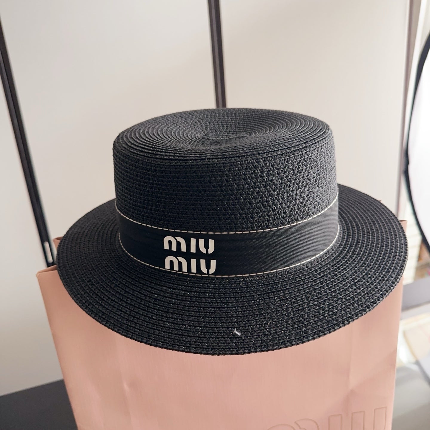 Miumiu Flat-Top Straw Hat 323449