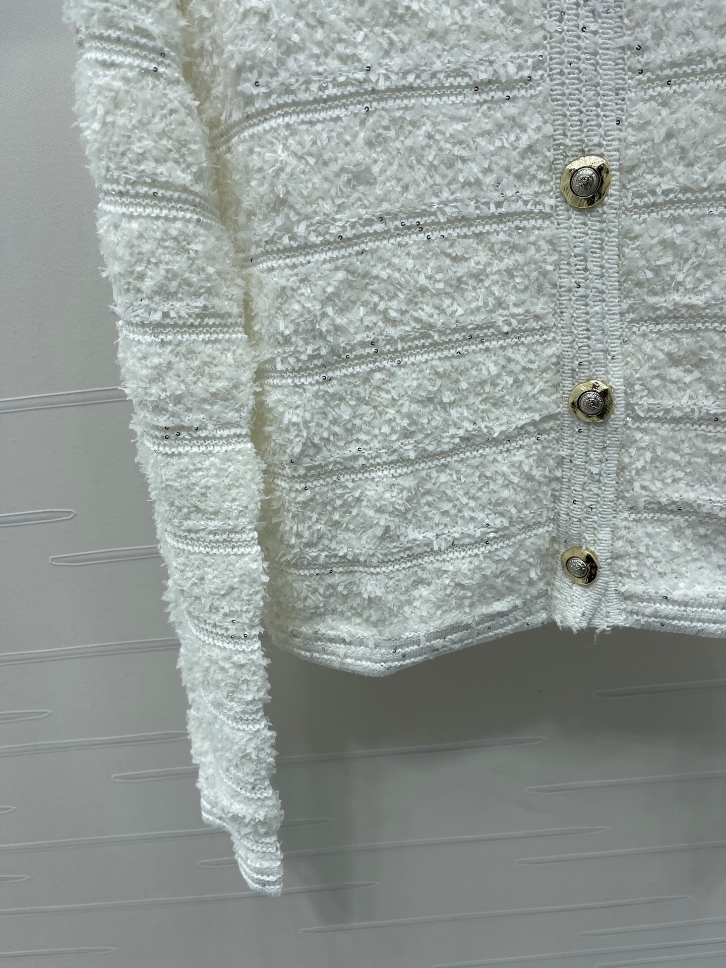 Chanel 2026 Striped Sequined Long-Sleeve Cardigan White Wool