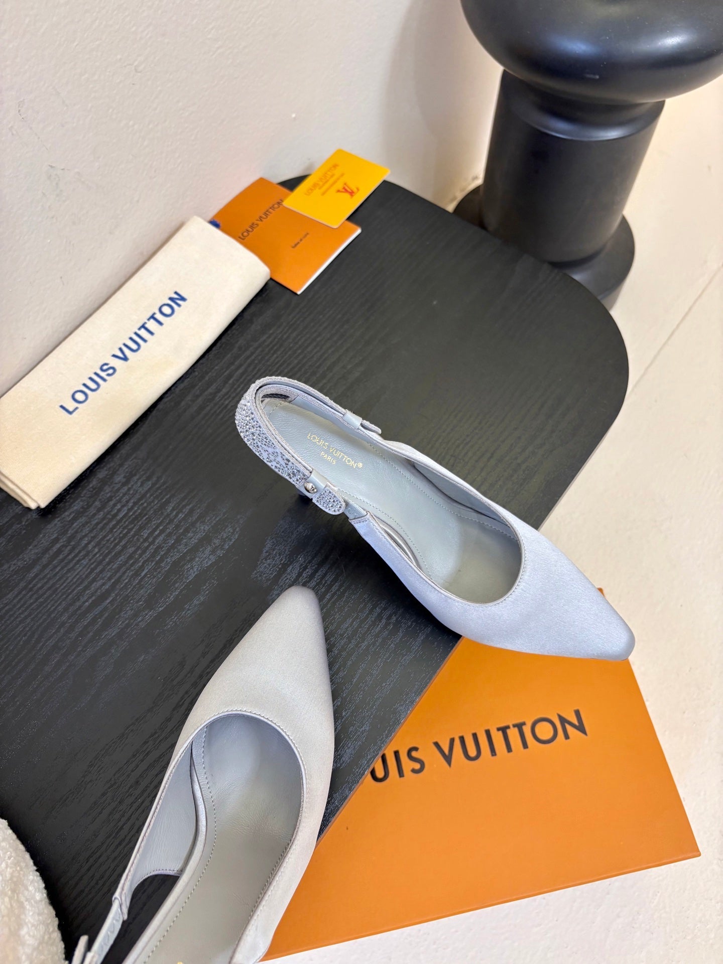 LV 26ss Legacy Slingback 90 Light Gray Silk 627244