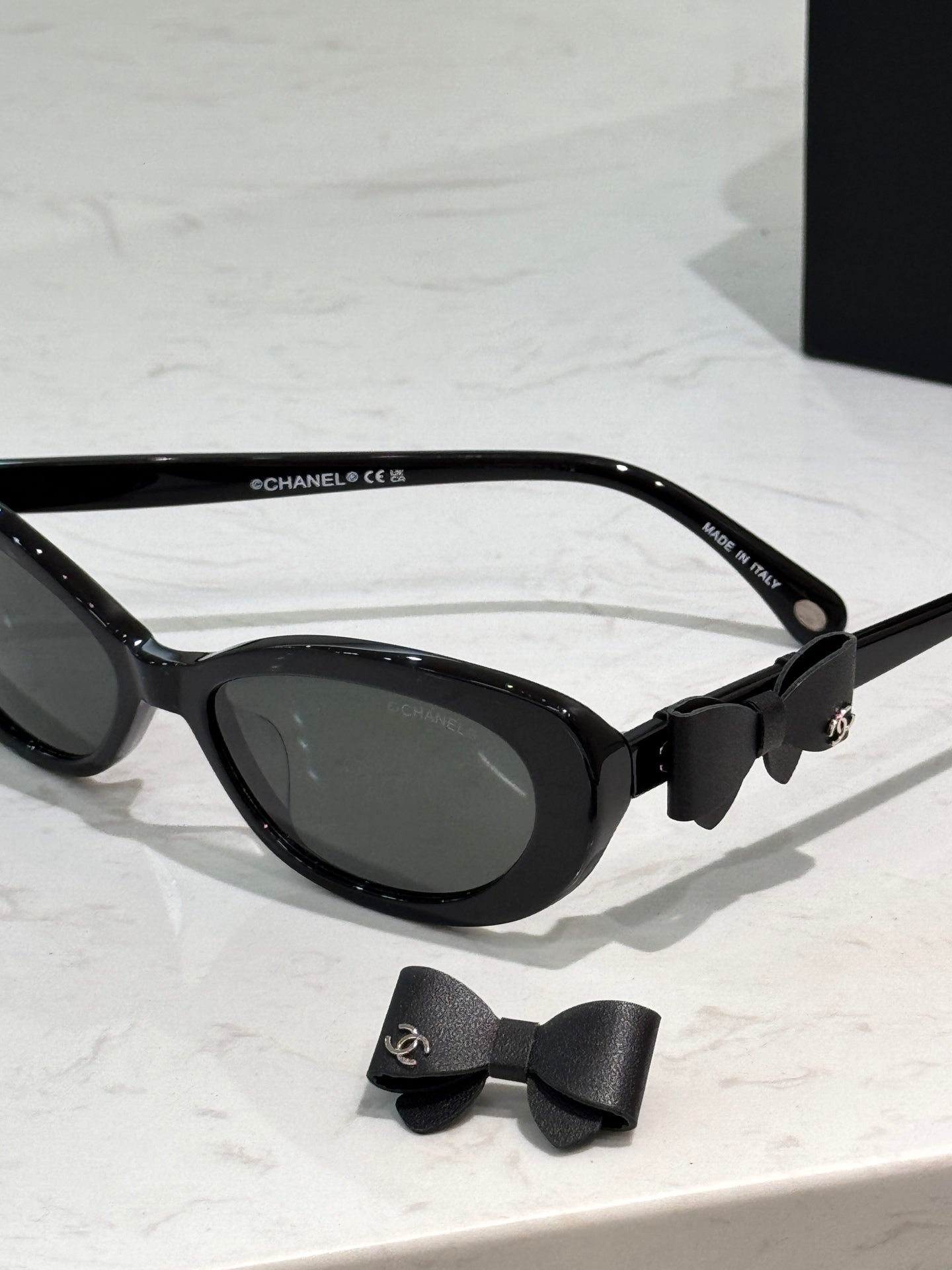 Chanel 2026 Cat Eye Sunglasses Black Acetate Calfskin CH9181