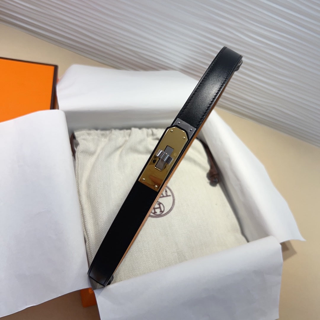 hm kelly belt 18mm black calfskin gold buckle