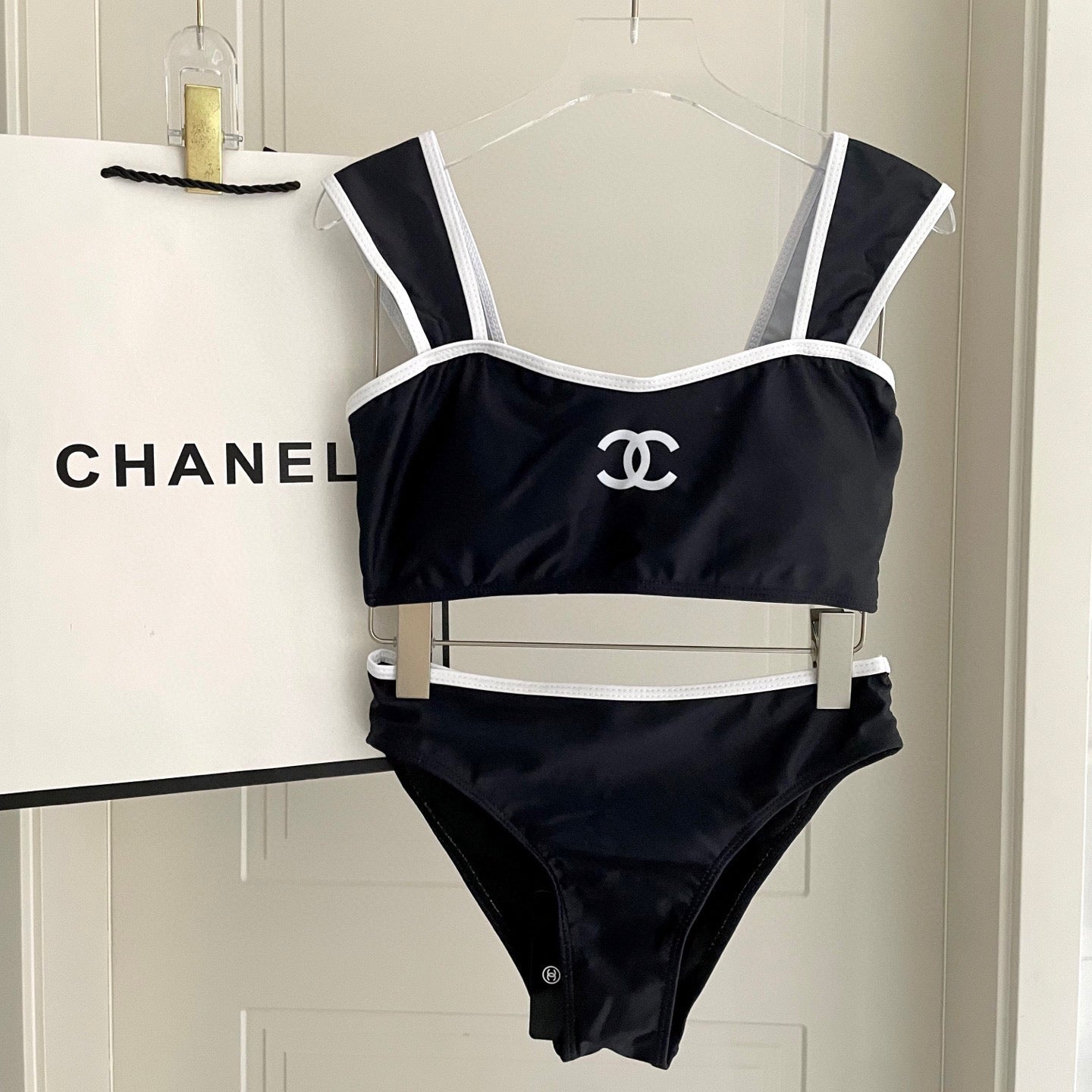 Chanel 2026 Two-piece Bikini Black And White Cotton