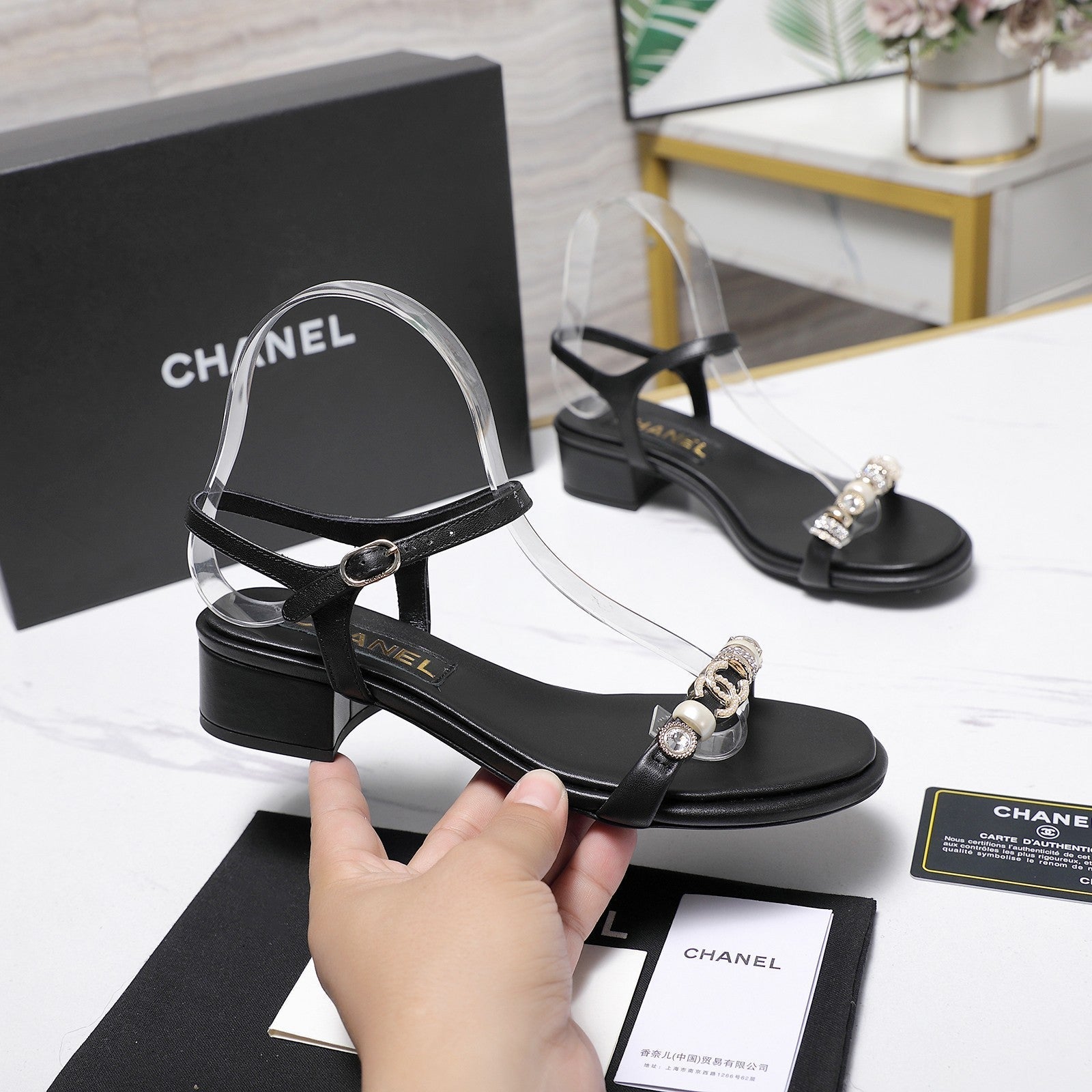 Chanel 2026 Sandals 25mm Black Cowhide 758397