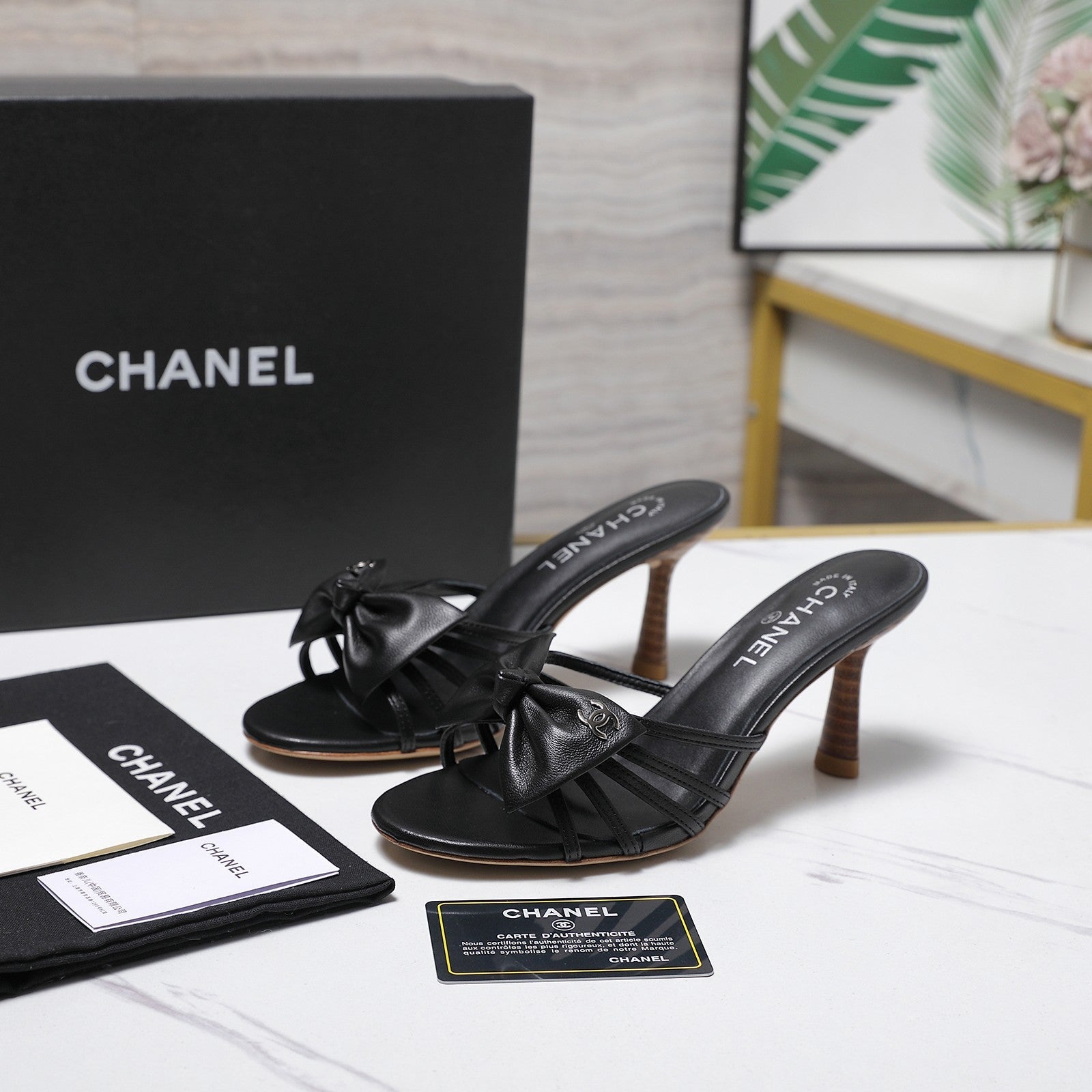 Chanel 2026 High-heeled Sandals With Delicate Bow 80mm Black Cowhide 758430